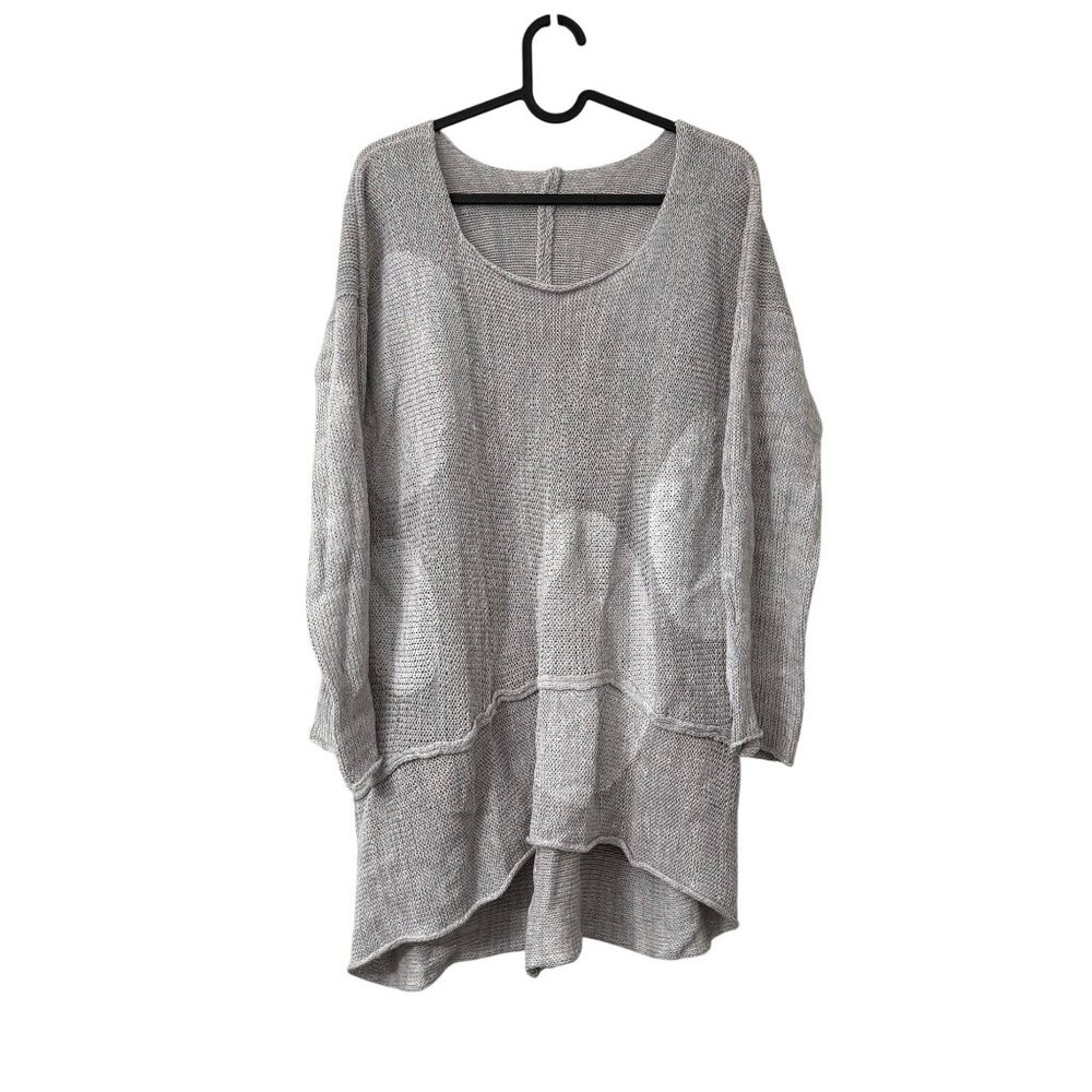Skif Gray Happy Circle Artsy Lagenlook Hemp Handcrafted Tunic Pullover Womens OS